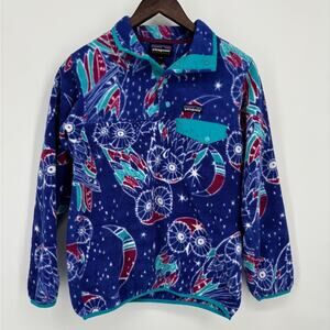 PATAGONIA SYNCHILLA Snap-T Fleece Pullover Harvest Moon Owl Blue Purple Size XS